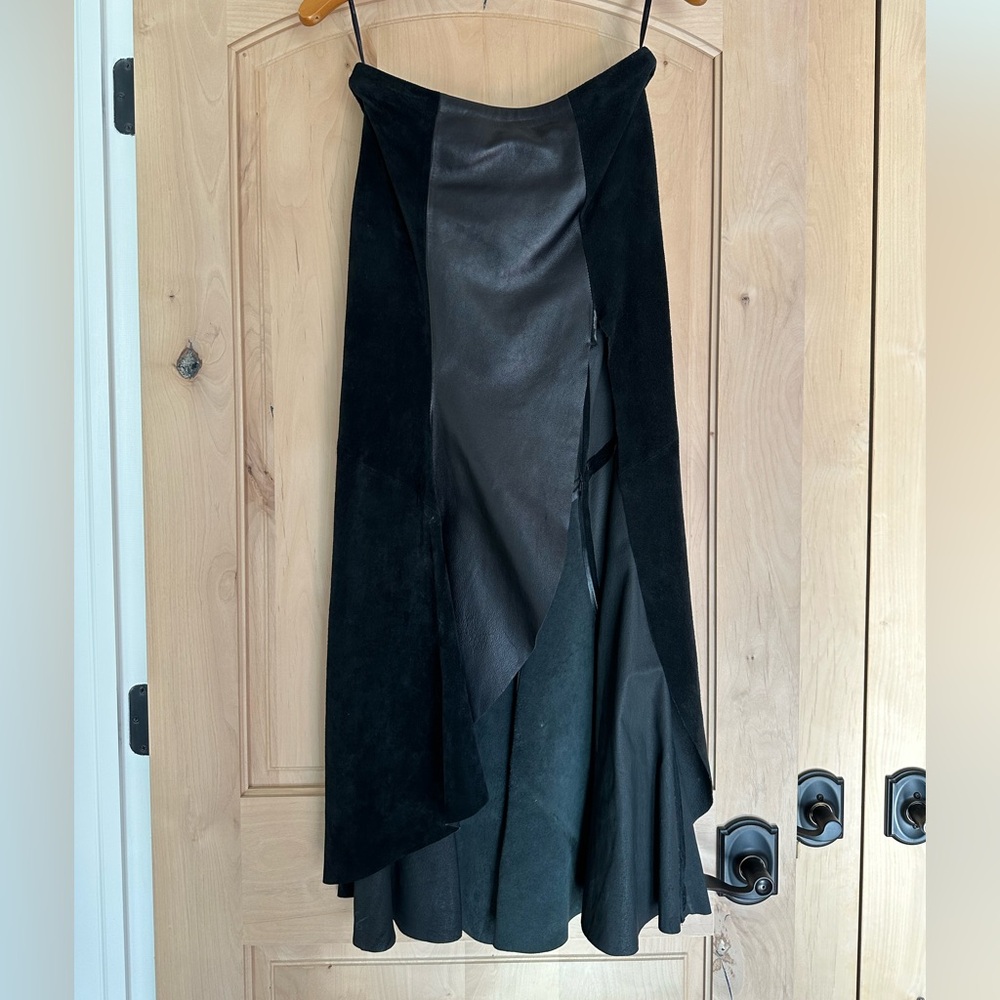 Bebe High-Low Black Leather and Suede Maxi Skirt- Vintage Y2K